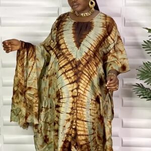 Elegant Adire Bubu Dress(Brown mix)