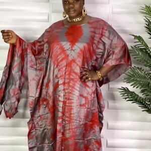 Elegant Adire Bubu Dress(Red mix)